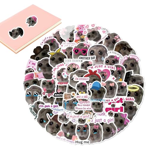 Sad Hamster Stickers 56PCS Waterproof PVC Vinyl Meme Pack Cute Cartoon Animal Decals Aesthetic Laptop Water Bottle Phone Case Skateboard Scrapbook Decor Set