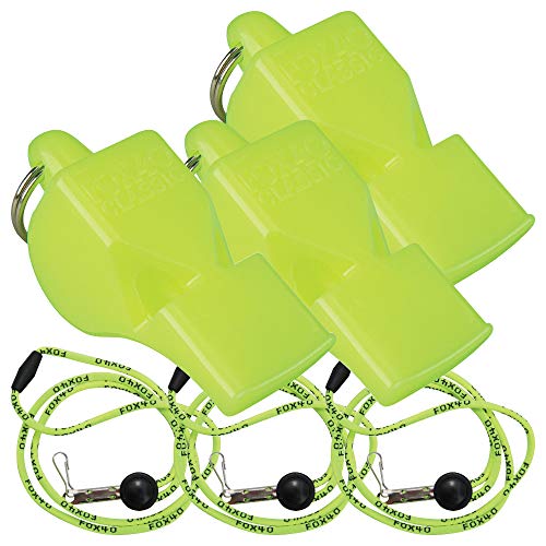 Fox 40 Classic Jaune Fluo Sifflet Arbitre sans Bille avec Cordon x3