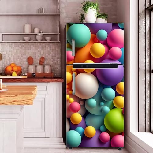 Image of DesignDecor Vinyl 3D Flower Fridge Sticker, 24x60 cm, Marble Texture, Double Door Refrigerator (Multi)