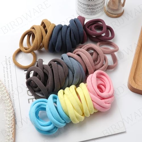Image of BIRDWARE Black Hair Ties for Women Girls, Seamless Thick Black Hair Band, Multi color Elastic Hair Ties No Damage Ponytail Holder (30PC Black, Red, White)
