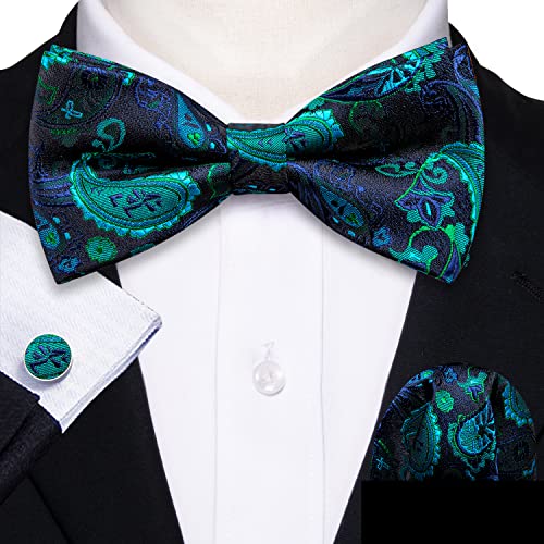 Image of YOHOWA Mens Bow Tie Set Paisley Coloful Pre-tied Bowties Adjustable with Handkerchief Cufflinks Wedding Prom Party