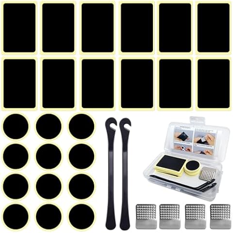 Lianxuia 30 Pcs Bicycle Tire Repair Kit, Bicycle Inner Tire Patch Kits, with Square and Round Self-Adhesive Tire Patch, Metal Lever, and Rasps, Portable Storage Box, for Road Mountain Bike Cover