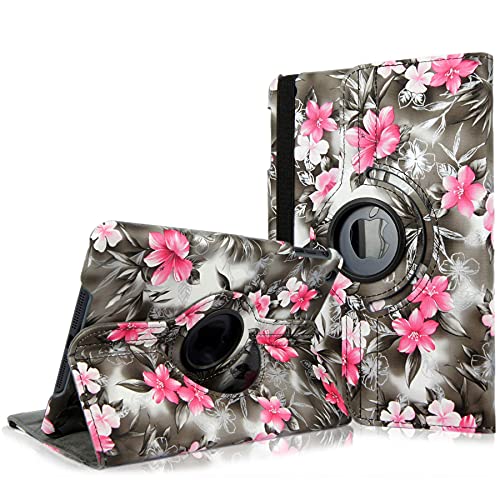 Cellularvilla 360 Degree Rotating Black Pink Flower Pu Leather Smart Case Cover with Auto Sleep/Wake Feature Compatible with Apple iPad Air/iPad Air 2 (2014 Release)