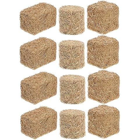 12 Pcs Mini Hay Bales for Crafts, Miniature Hay Bales Small Hay Bales Mini Straw Bales Tiny Hay Bales for Dollhouse Autumn Harvest Decorative Table Craft Display (Multiple Style) Cover