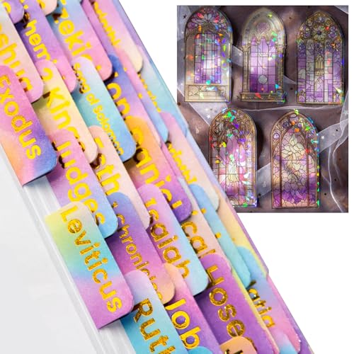 Bible Tabs with Unique Stickers, Laminated Bible Tabs for Women & Men, Christian Gifts, Large Print Bible Tabs for Easy Navigation, Bible Book Index Tabs Labels, Bible Study Supplies, Rainbow3 TZ1