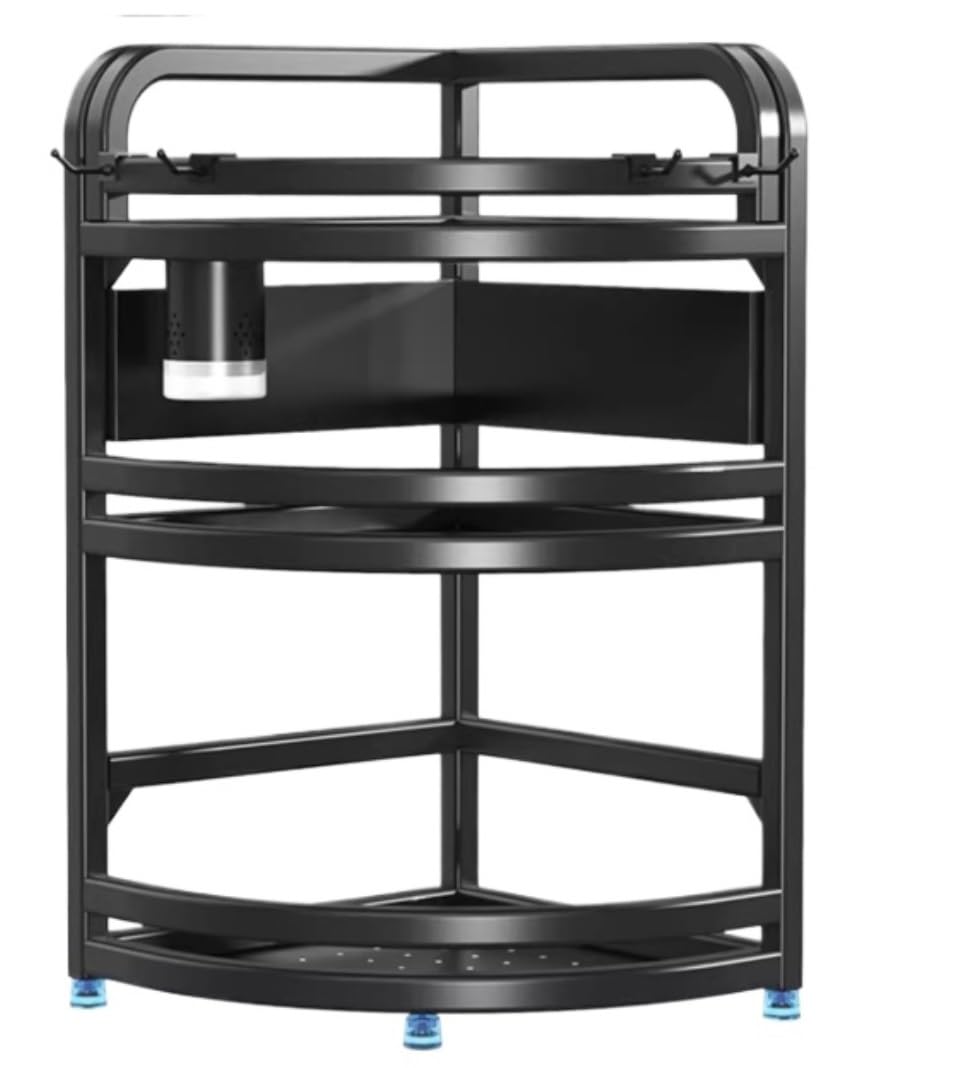 HADECOLL Spice Rack 201 Stainless Steel Kitchen Storage Rack Spice Organizer Shelf Countertop Kitchen Organiser,Black-3-Tier