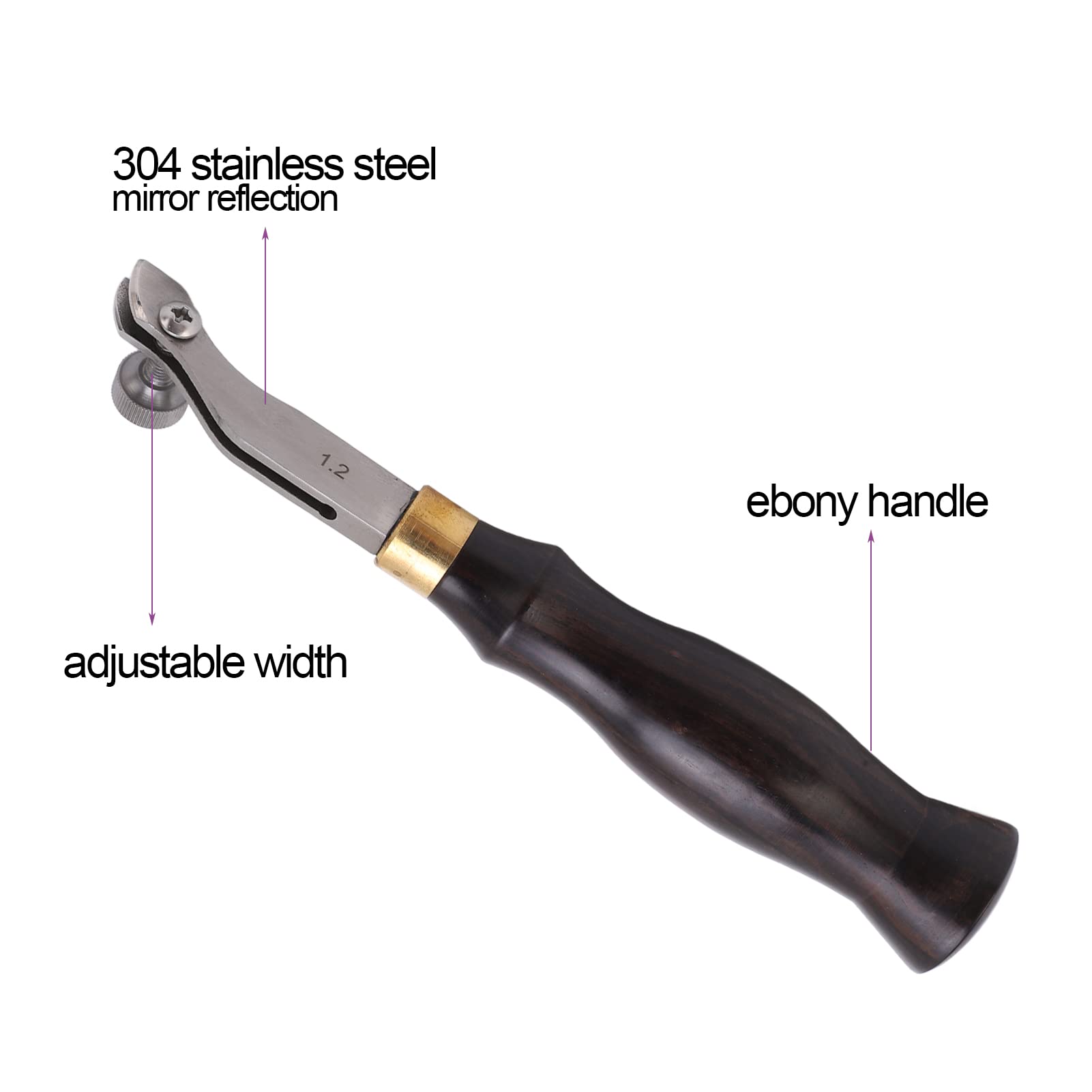 Adjustable Creaser Leather Creaser Tool Mirror Polished Stainless Steel DIY Leather Creaser with Wood Handle for Belts Wallets Bags Holsters Saddles Christmas Gifts (Groove width 1.2mm)