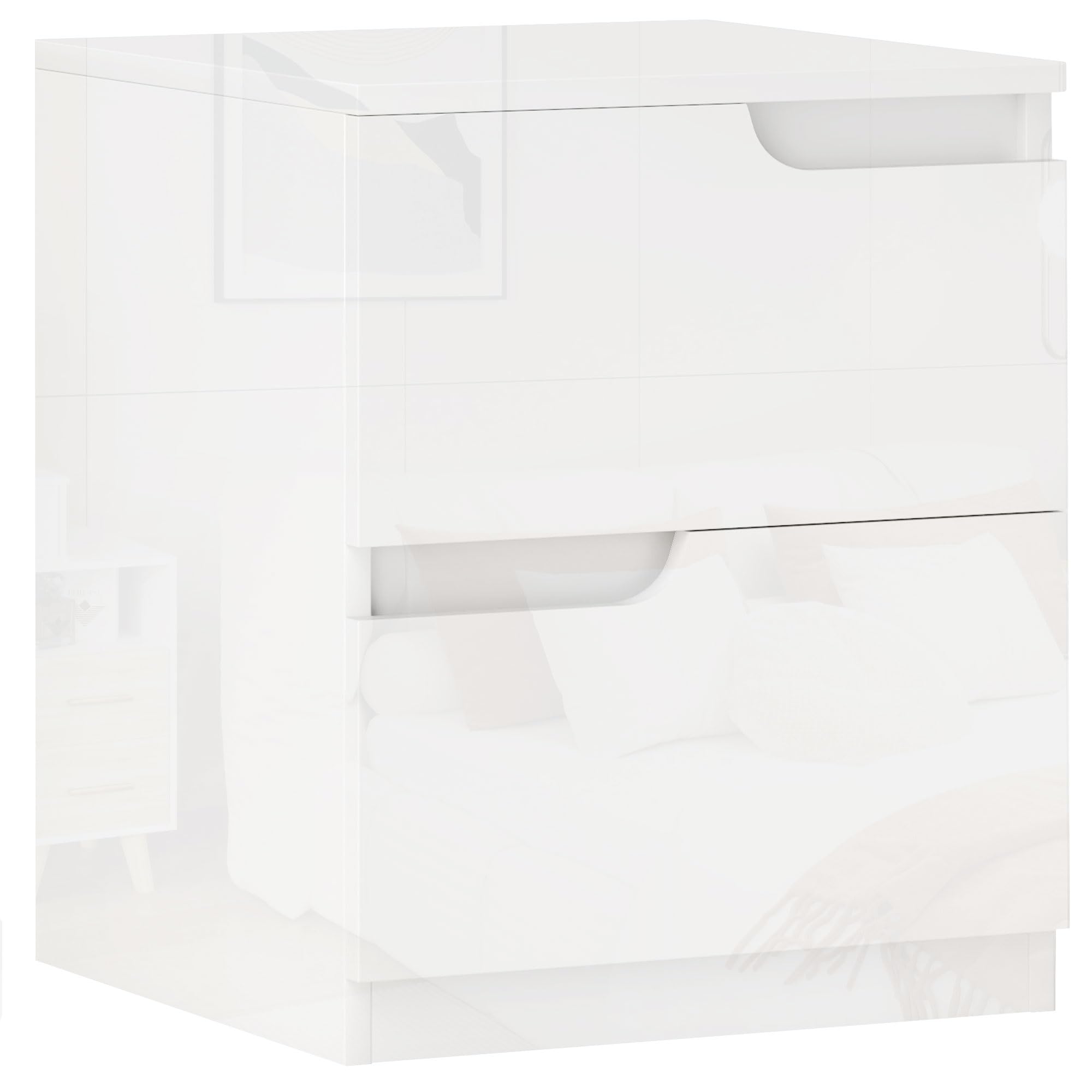 HOMCOM Nachtschrank Nachttisch 2 Schubladen 40 x 40 x 48 cm Hochglanzweiß