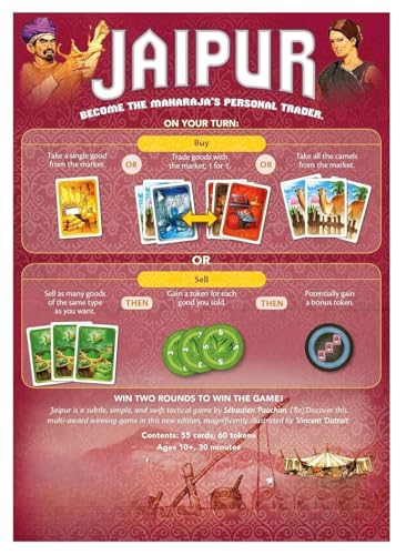 Image of Awestuffs Family Board Games for Adults and Kids - Ages 15 and up, (Jaipur) - Buy, Sell & Win in The Colorful Bazaars of Rajasthan | Strategic 2 Player Trading & Market Game