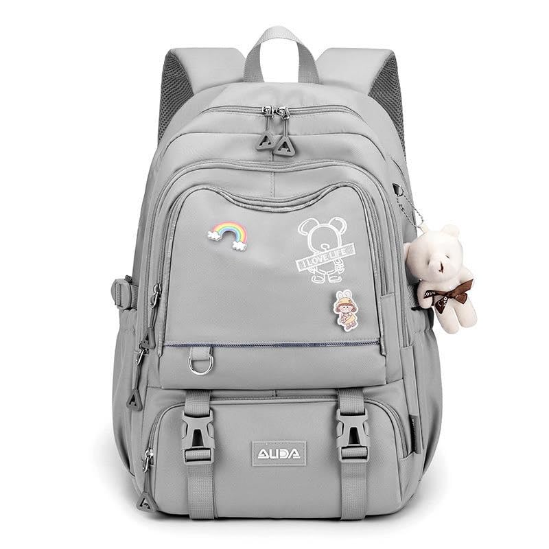 Moda Mochila Escola Viagem Notebook Prova Água livre de imposto. Pronto entrega para todo o Brasil (cinza urso)