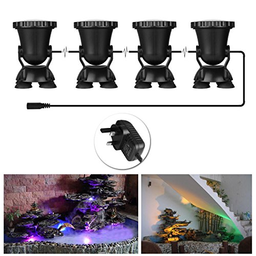 ONEVER Led Underwater Spotlight | 4pcs Multicolor RGB Aquarium Lights | IP68 Waterproof for Garden Pond Fish Tank Lighting