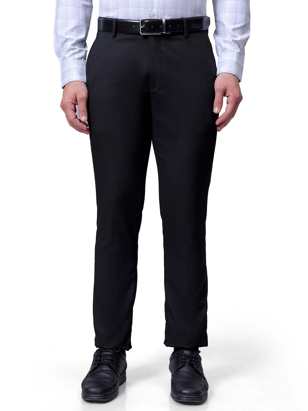 the indian garage co Men's Mid Rise Slim Fit Self Design Formal Trousers-picture-26