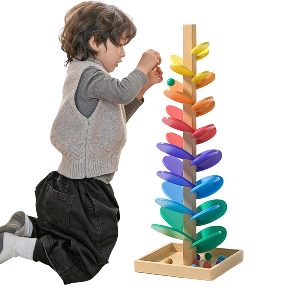 Montessori Juguete de Pista de Bolas, Pista de Canicas de Árbol Musical con Juego de Bolas Stem Música Educación Temprana Niños Jugando para Guardería Habitación Infantil, Árbol de Bolas de Madera