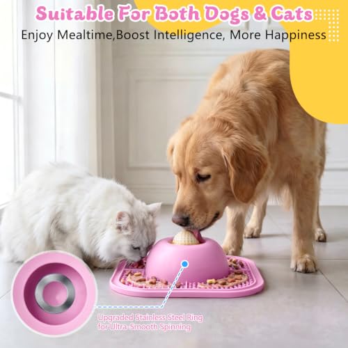 Image of Slow Feeder Dog Bowls & Lick Mat for Liquid and Thick Treat, Anti-Slip Dog Lick Bowl with Interactive Rolling Ball, 5 /6 Cup Pup Licking Toy for Large Medium Small Dogs and Cats-Large Pink