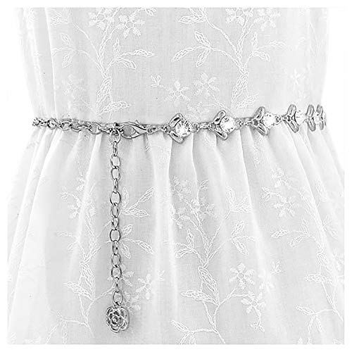 Glamorstar Chain Belt Dress Waist Belts Rhinestone Crystal Metal Belt for Women Silver