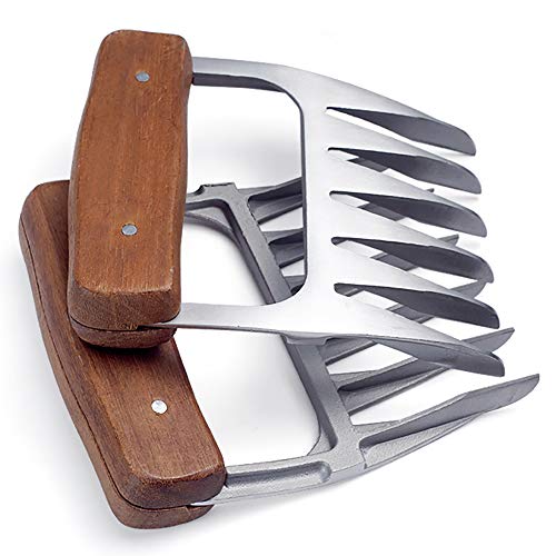 Stainless Steel Pulled Pork Claws Meat Claws, Pulled Pork Shredder BBQ Meat Wooden Handler Forks Carving Food, Stainless Steel Meat Forks, 1 Pair