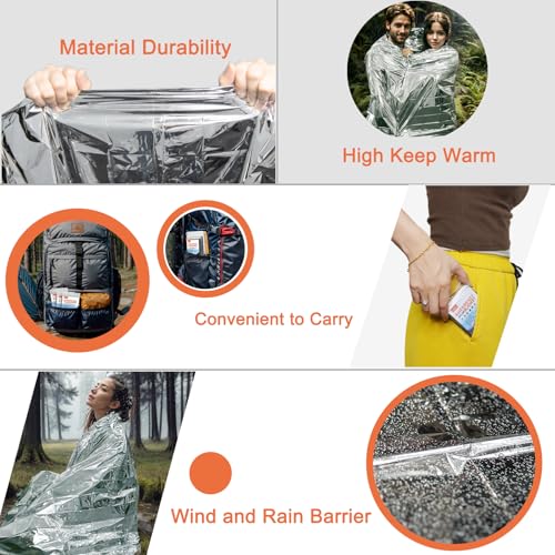 4 Pack - Large 82” x 62” Survival Emergency Mylar Thermal Blankets, Thermal Survival Blanket Perfect for Camping, Hiking, Body Insulation, Outdoors, Car Survival Kit, Bug Out Bag - Image 6