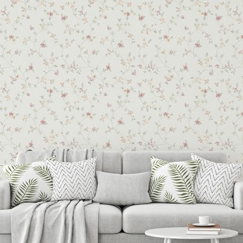 A.S. Création Maison Charme Vliestapete mit floralem Muster Blümchen 0,53 x 10,05 m – Creme, Grün, Bunt – Blumentapete Made in Germany – 937701