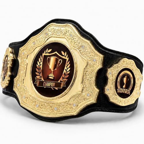 HANDSY Die Cast Heavy Championship Belt Adult Real Leather Trophy Belt for Sports Awards Gifts Events Wrestling and Prizes