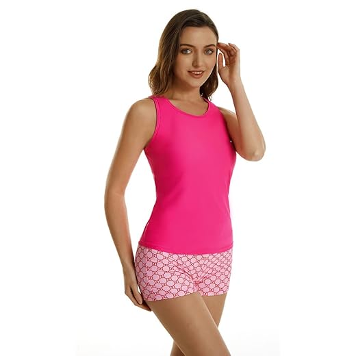 ShuoBeiter Bescheidene Tankini-Badeanzüge für Frauen Zweiteilige Badeanzüge Tanktop mit Blumendruck mit Boyshorts Bauchkontrolle Schwimmanzügen (XS, S6)