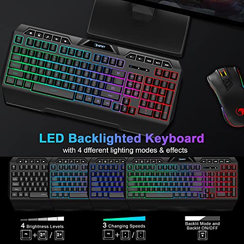 Npet K32 Wireless Gaming Keyboard Rgb With Wrist Rest - Long-Lasting Rechargeable Battery - Quick And Quiet Typing - Water Resistant Backlit Wireless Keyboard For Pc Ps5 Ps4 Xbox One Mac - Black #TOP5