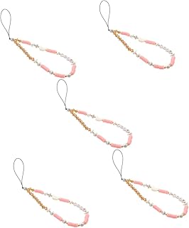 Uonlytech 5 Peças Tiras Para Celular Cordão Branco Cordão Pérola Cordão Para Celular Cordão Para Celular Acessórios Para Telefone Charme Pulseira De Pulso Com Contas Para Capa De Telefone