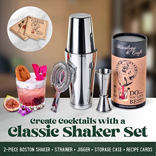 Mixology Cocktail Shaker Boston Shaker Set Professional Weighted Martini Shakers, Strainer and Japanese Jigger, Portable Bar Set for Drink Mixer Bartending, Exclusive Recipes Cards (Silver) - Thumbnail 2