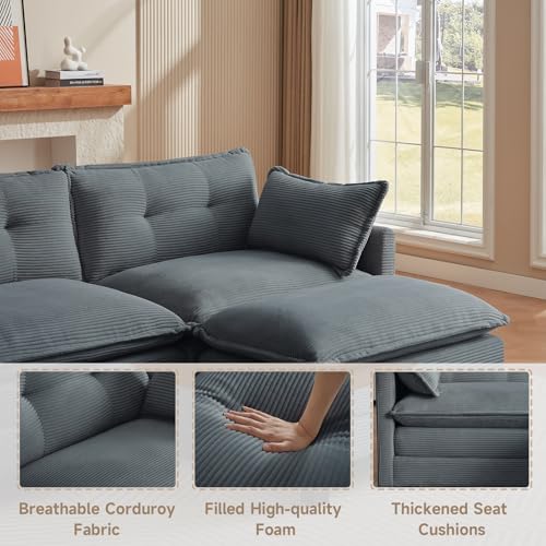 Image of Amsleekey 76.5 inch L-Shaped Modular Sectional Sofa, Beige Corduroy
