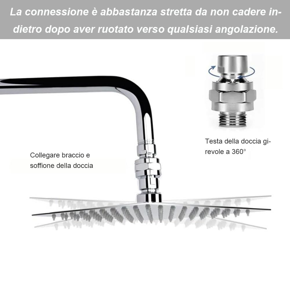 Connecter à Bras De Douche Connecteur De Douche Adaptateur Pivotant Reglable Dangle De Tete De Bras De Douche A Rotule En G12 Laiton Chrome 74634852