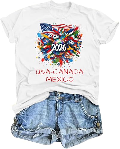 AMWIPE Soccer Cup 2026 Shirt for Women USA Football Match Jersey T-Shirts Game Day Shirts Soccer Graphic Casual Tees Tops
