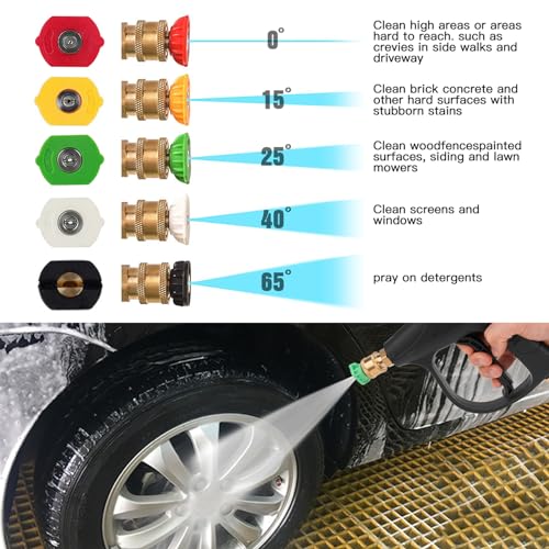 Geichan 1/4" Quick Release Pressure Washer Snow Foam Cannon Lance Gun,1L High Pressure Washer Soap Dispenser Bottle with Foam Lance Gun and 5 Color Nozzles for Garden Cleaning,Car Washing - Image 7