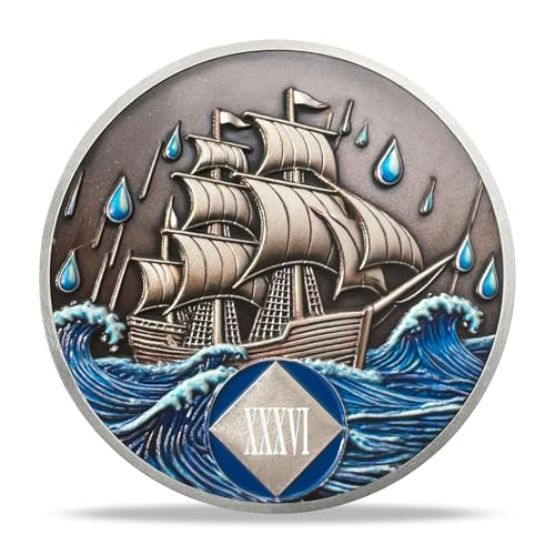 Image of NA Sobriety Coin - NA Medallions with Sailing Ship and Ocean Sobriety Chips NA Coins - Ideal Narcotics Anonymous Gifts for Men ＆ Women Celebrating Recovery and Living Clean (36 Years)