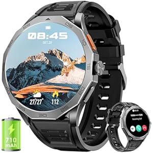 Smartwatch Herren 1,85″ HD Ultra Screen Touchscreen 710mAh Akku Smart Watch Herren für Android iOS （Bluetooth Anrufannahme/Anrufe） Fitness-Tracker mit 100+ Sportarten
