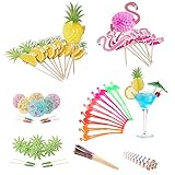 70Pcs Cocktail Party Decorations, Flamingo Cocktail Stirrers Swizzle Sticks Paper Umbrella Sparkle...