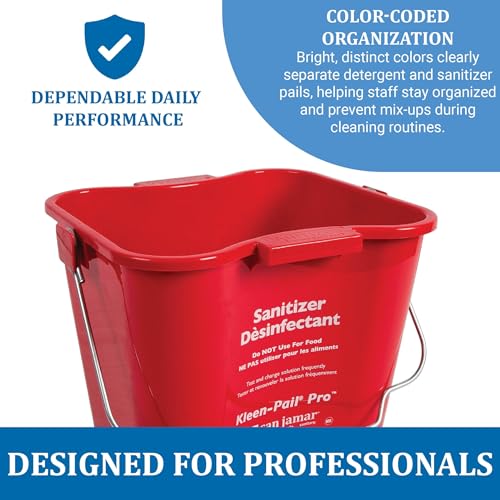Image of San Jamar Kleen-Pail Pro, Bucket with Handle for Cleaning Products in Commercial and Home Setting, 6 Qts, 12 Count, Red