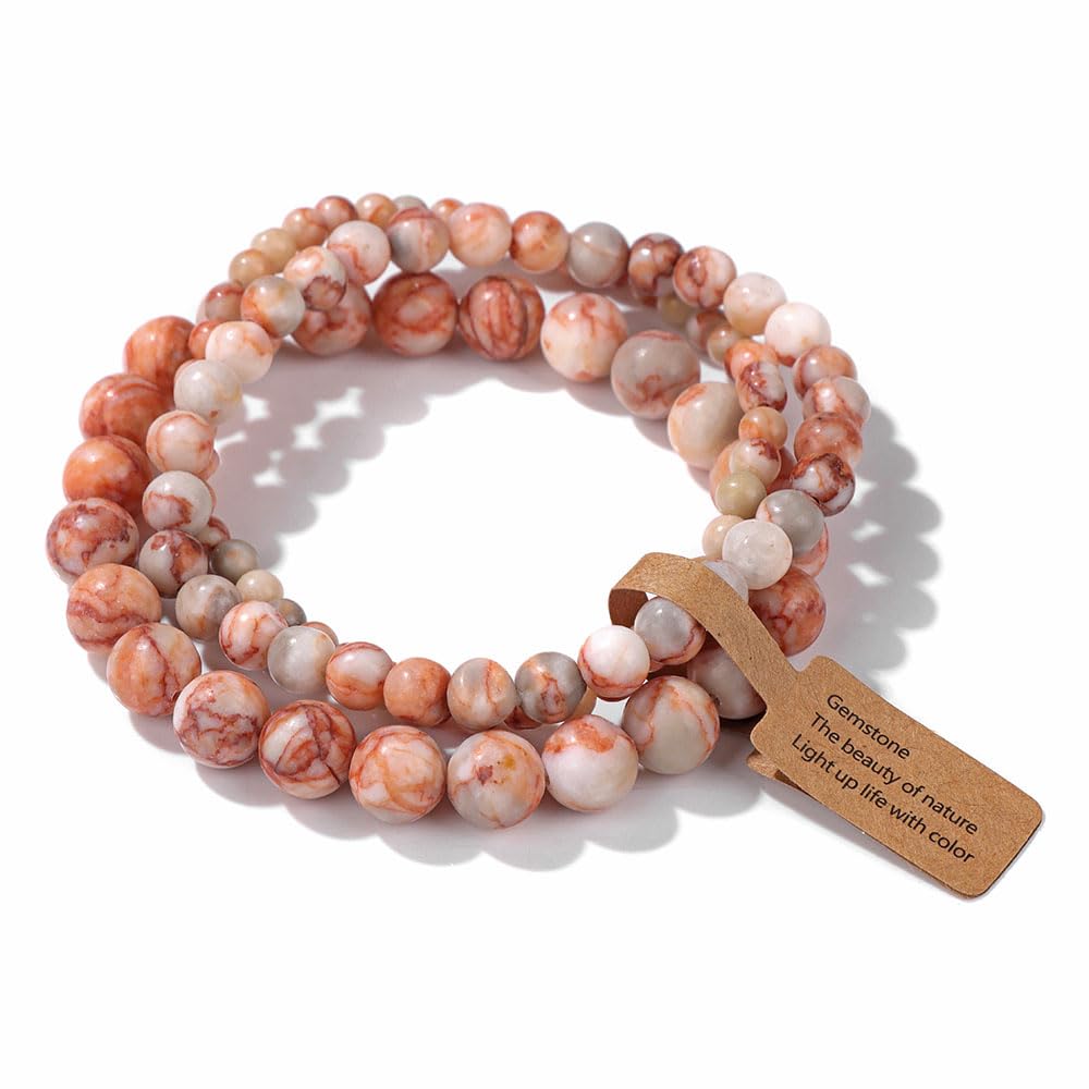 ILNCQLPM Beaded Bracelets For Men,Natural Gemstone 3-Piece Set Crystal Bracelets， Fashion Reiki Yoga Set Bracelets ，Energy Gemstone Bracelets Jewellery For Men Women Red Network