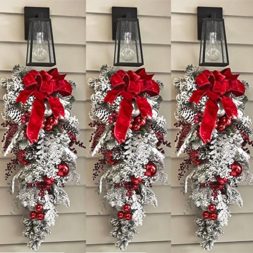 23.6'' Red Bow & Artificial Plants Christmas Wreaths for Front Door Decor - image 5