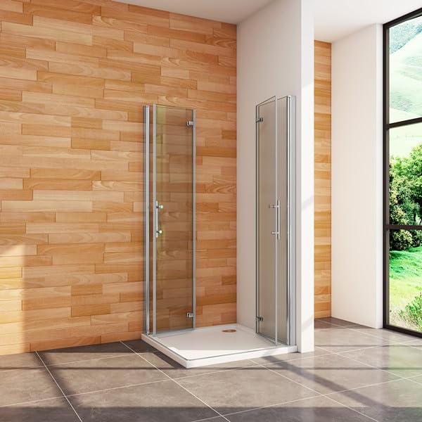 Aica Sanitär Eckeinstieg Duschkabine Dusche Duschwand Duschabtrennung Falttür H195cm,76x76cm