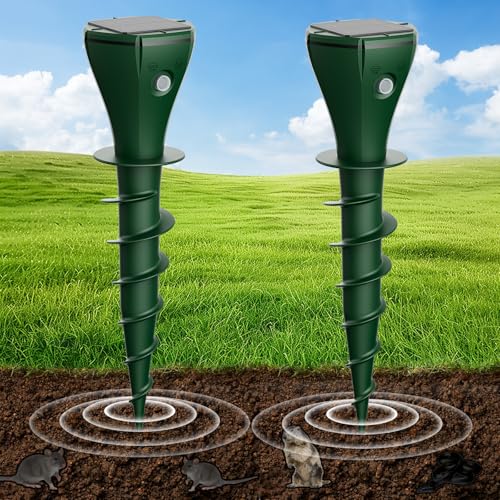 Keero Anti Taupe Solaire 2 Pièces, Répulsif Taupe, Efficace Contre Les Taupes, Serpents, campagnols, Gophers et Autres Animaux de Jardin-Vert