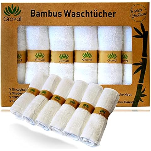 Groval®️ 6er Set Bambustücher 25x25cm Bambuswaschlappen Abschminktücher extra weich wiederverwendbar waschbar Starke Saugkraft Vegan Nachhaltig Cover