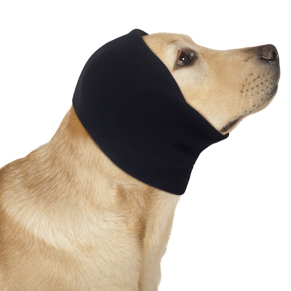 COMFPET No Flap Ear Wraps for Dogs, Dog Snood for Ear Hematoma, Pet Ear Muffs, Ear Cover for Cats and Dogs, Ear Care, XL(Black)
