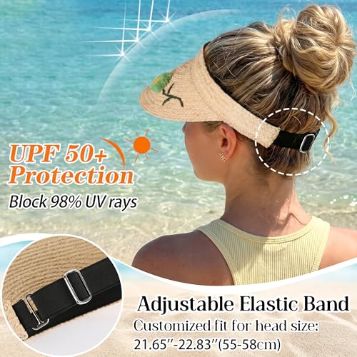 Visera de paja para mujer con protección UV y diseño floral miniatura 4
