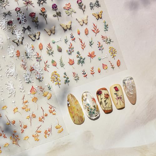 Picksweet Fall Nail Stickers for Nail Art 5D Embossed Self-Adhesive, 2...