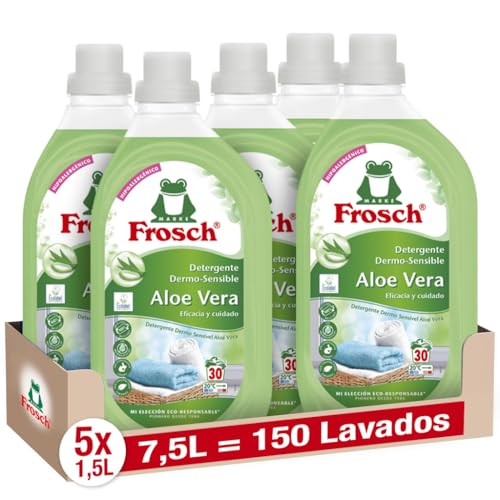 Frosch - Detergente Líquido Concentrado Ecológico Aloe Vera para Lavadora, Ropa Limpia e Impecable en el Lavado, Apto para Todo Tipo de Tejidos menos Lana y Seda - Pack de 5 Unidades x 1.5 L