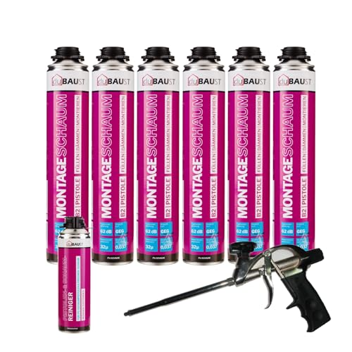 dubaust MSP24, schiuma di montaggio per pistola in schiuma da 750 ml, schiuma isolante in poliuretano ad alto isolamento acustico, isolamento termico, isolante B2 (con detergente PRS24 500 ml +