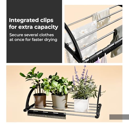 Image of Lifelong Metal Adjustable Cloth Drying Stand | Balcony & Window Hanging Laundry Rack | Wall-Mounted Cloth Hanger & Organizer Shelf | Space-Saving Cloth Dryer Stand for Indoor & Outdoor Use