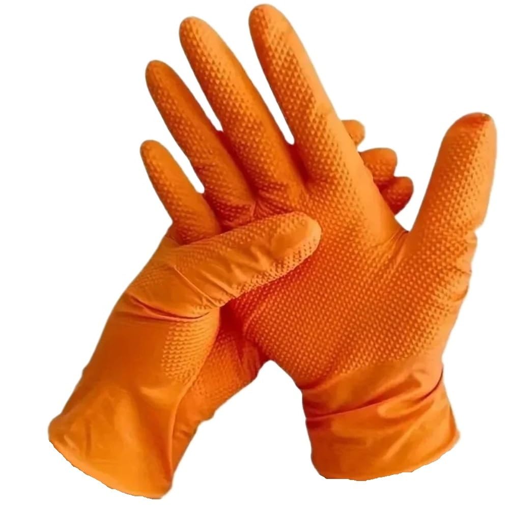 waterproof and cut-resistant Guantes de trabajo industriales de nitrilo naranja Safety Gloves Wholesale is available(Orange 50PCS,S)