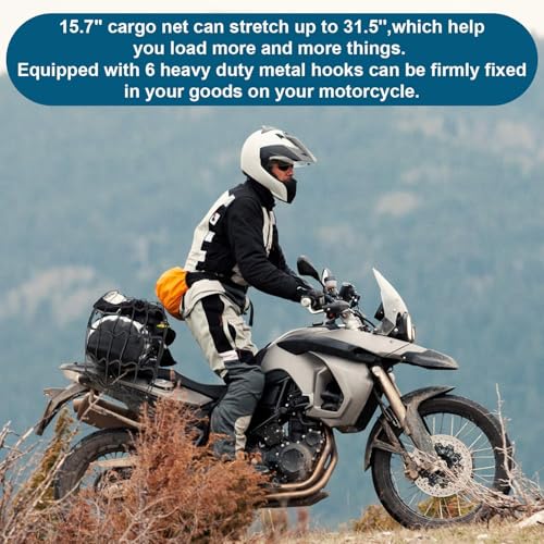 Image of Bike Cargo Net 15 inchx15 inch (Expands 30 inchx30 inch) | Elastic Bungee Net with 6 Hooks for Helmet, Seat & Luggage - Black, 1pc