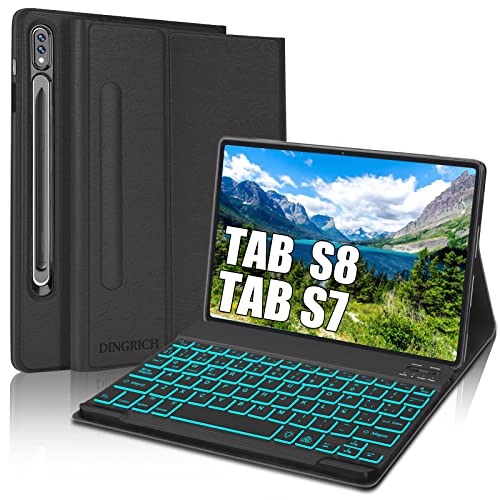 Funda Teclado Bluetooth con Portalápiz Extraíble Inalámbrico 7 Color Retroiluminación, Teclado...