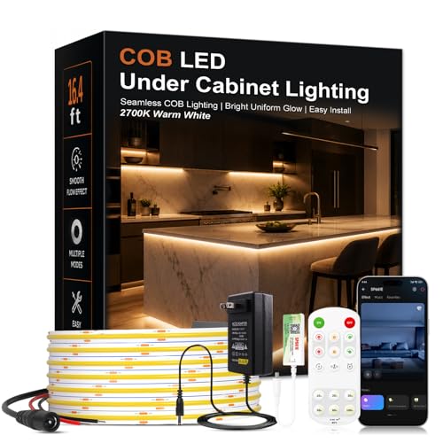 LANXEE Under Cabinet LED Lighting kit, Plug in 16.4ft COB LED Strip Lights